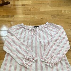 J. Crew Pink and White Peasant Blouse